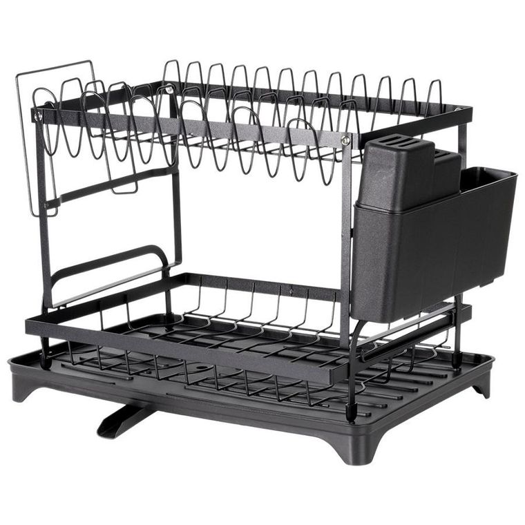 Vilde, suszarka na naczynia, metalowa, czarna, 2-poziomowa, 42-29-36,5 cm