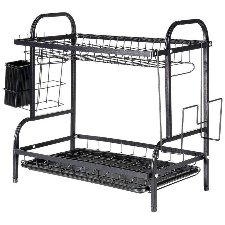 Vilde, suszarka na naczynia, metalowa, czarna, 2-poziomowa, 52-24,5-40 cm