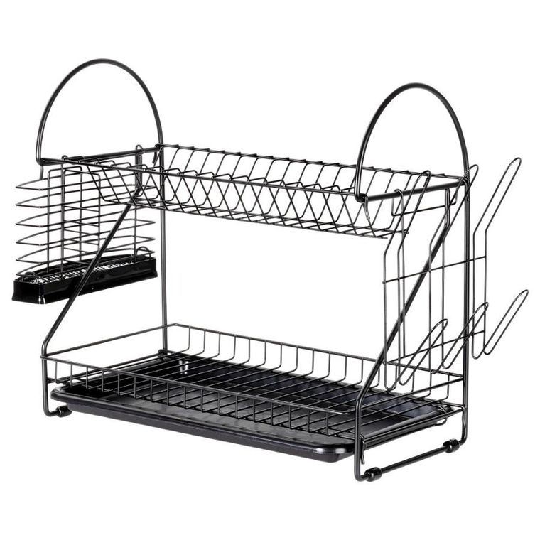 Vilde, suszarka na naczynia, metalowa, czarna, 2-poziomowa, 53-24-38,5 cm
