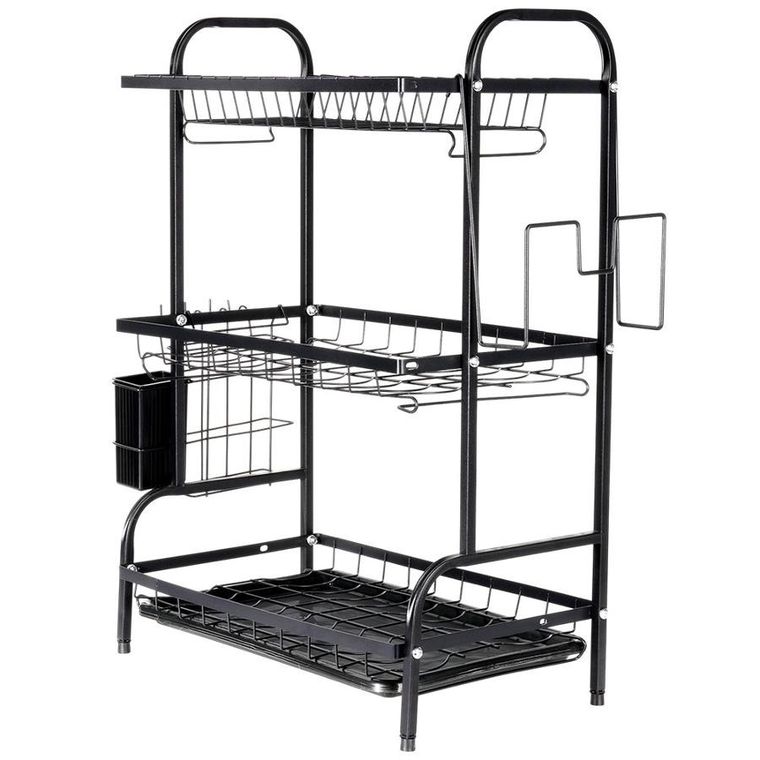 Vilde, suszarka na naczynia, metalowa, czarna, 3-poziomowa, 54,5-24,5-60 cm