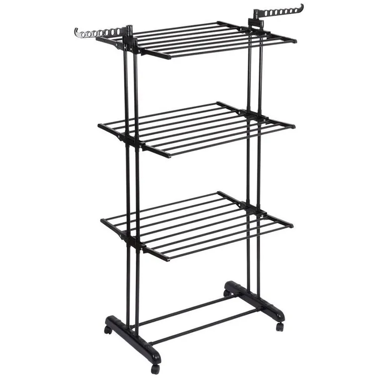 Vilde, suszarka na pranie metalowa, czarna, pionowa na kółkach, 125-170 cm