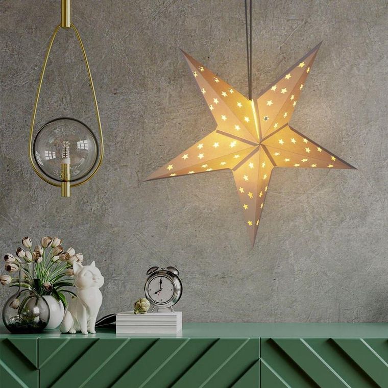 Vilde, świecąca gwiazda świąteczna, papierowa, biała, 60 cm