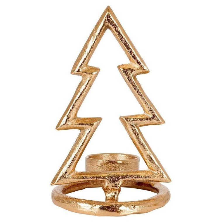 Vilde, świecznik na świeczkę tealight, aluminiowy złoty choinka, 16 cm