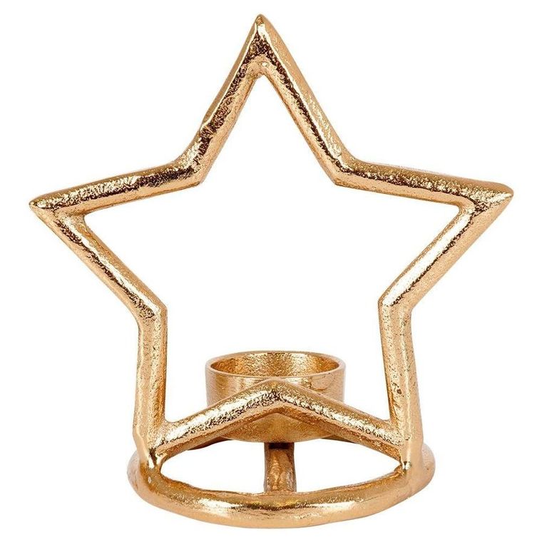 Vilde, świecznik na świeczkę tealight, aluminiowy złoty gwiazda, 15.5 cm