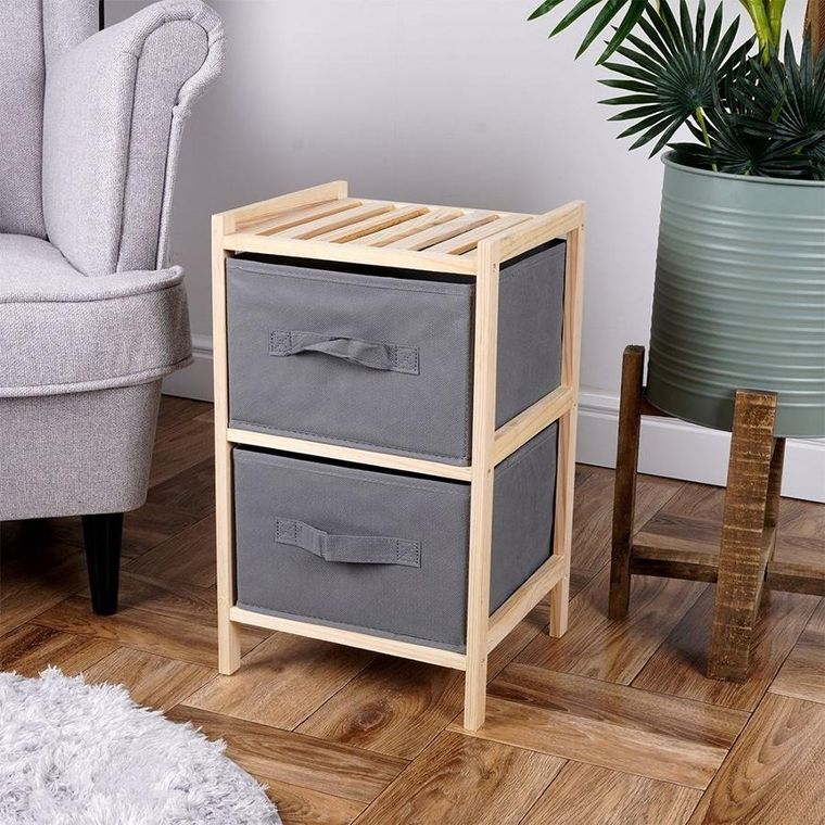 Vilde, szafka drewniana szara z dwoma szufladami, 46 cm