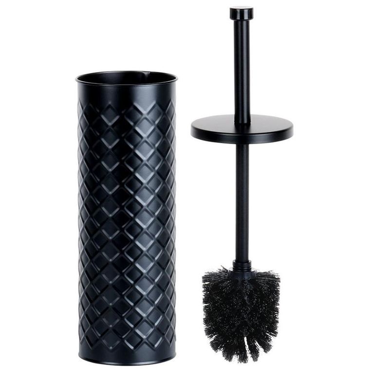Vilde, szczotka do toalety ze stojakiem, metalowa czarna, 38-10 cm
