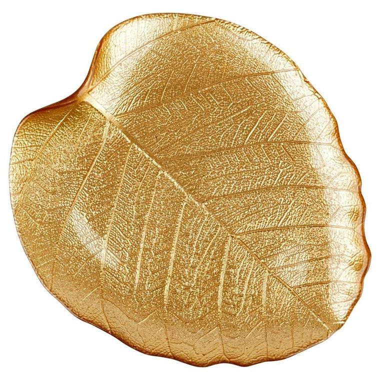 Vilde, talerz do serwowania, szklany, złoty, liść, 27,5-24 cm