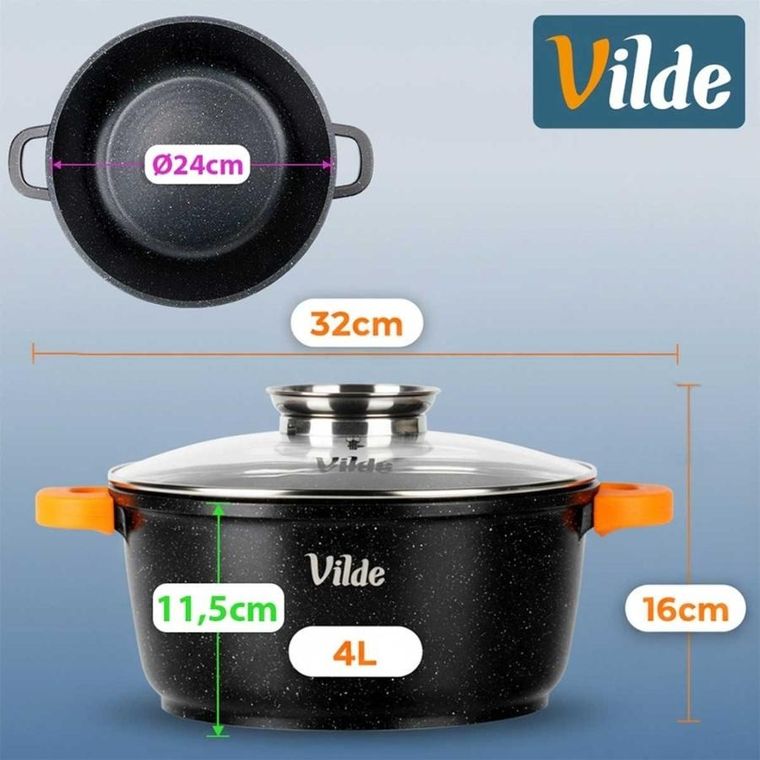 Vilde, Terruna Aroma, garnek ze szklaną pokrywką, granitowy, 24 cm, 4l