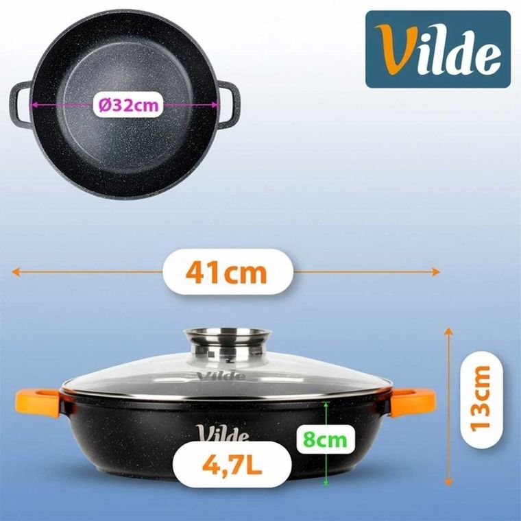 Vilde, Terruna Aroma, patelnia granitowa, ze szklaną pokrywką, głęboka, 32 cm, 4,7l