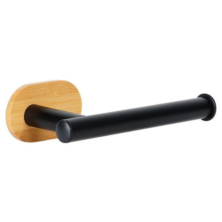 Vilde, uchwyt na papier toaletowy stalowy, bambusowy, czarny, 17 cm