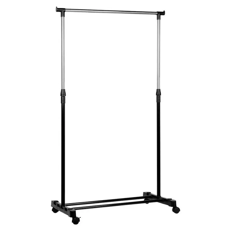 Vilde, wieszak stojący na ubrania, metalowy, czarny, na kółkach, 140 cm