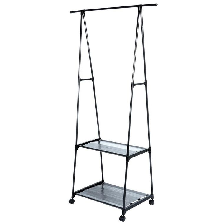 Vilde, wieszak, stojący na ubrania, metalowy czarny na kółkach, 88-44-160 cm
