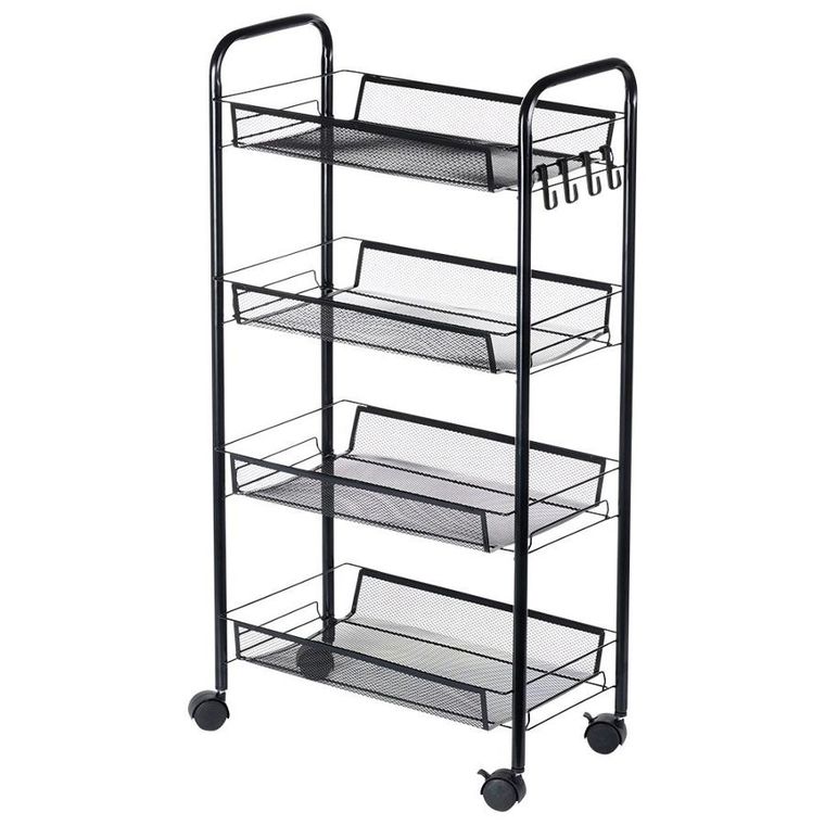 Vilde, wózek do przechowywania, metalowy czarny, 4-poziomowy