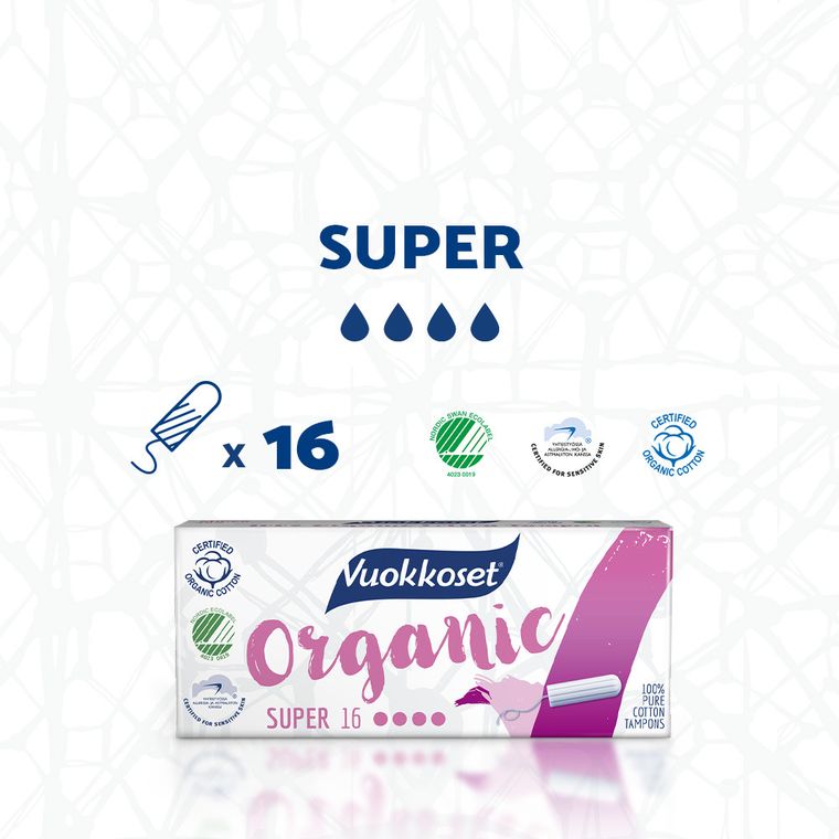 Vuokkoset, 100% BIO, tampony super, 16 szt.