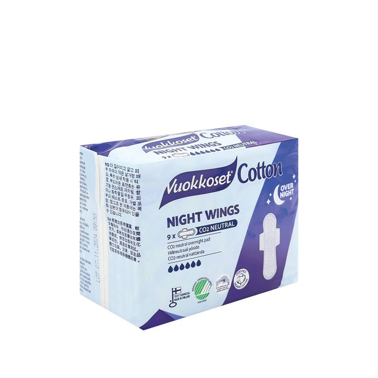 Vuokkoset, COTTON, Podpaski ze Skrzydełkami na Noc, Sensitive, 9 szt.