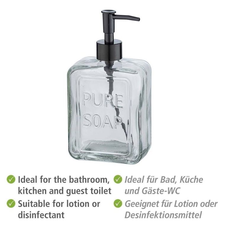 Wenko, dozownik do mydła w płynie, Pure, przezroczyste szkło, 550 ml