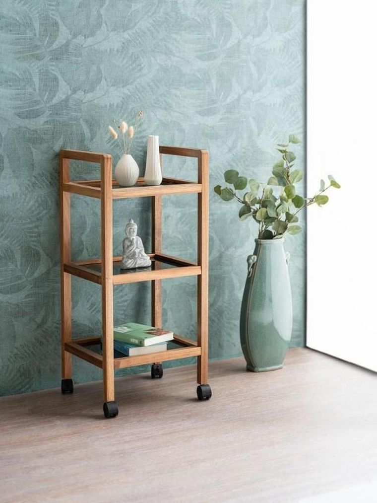 Wenko, Fondi, mobilny regał z drewna akacji, 3 poziomy, 76,5 cm