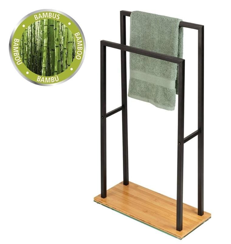 Wenko, Wieszak łazienkowy na ręczniki, Bambusa, 2 ramienny, z bambusową podstawą