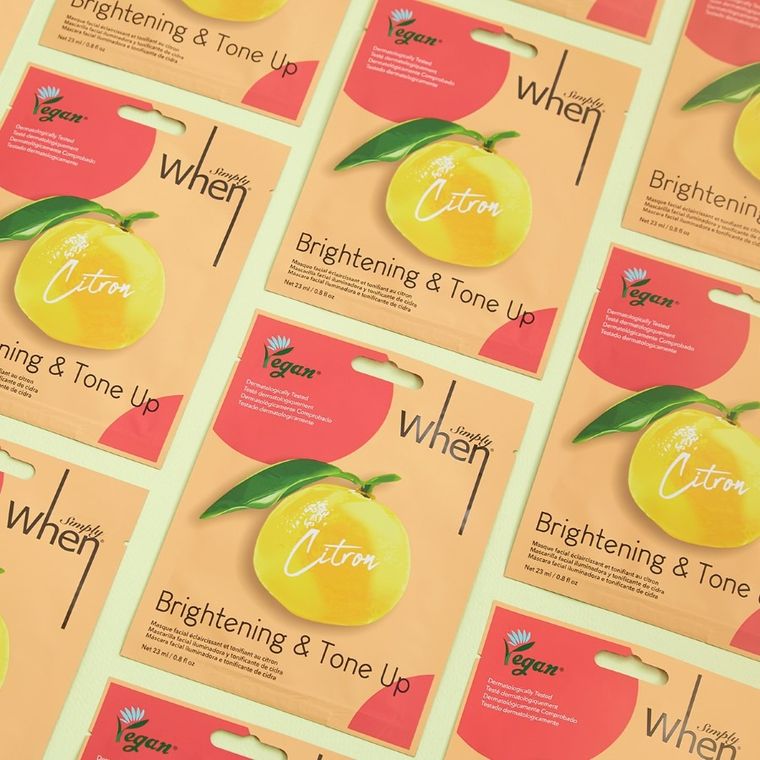 When, Simply, maska na twarz w płacie, rozjaśniająco-tonizująca, citron, 23 ml