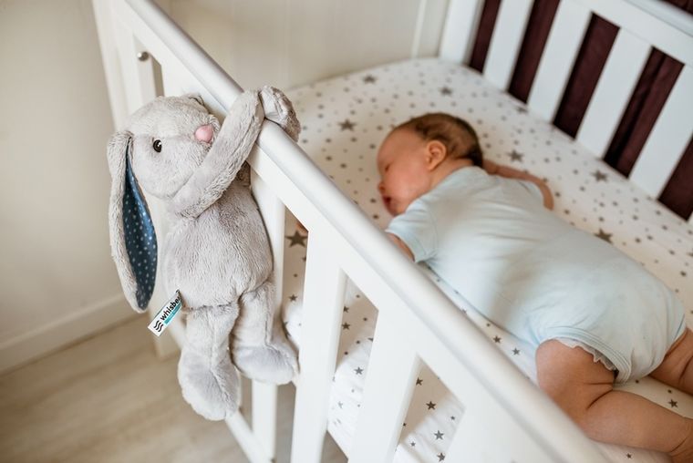 Whisbear - Szumiący Miś, Króliś Felek, maskotka z mechanizmem szumiącym i funkcją CRYsensor, szara