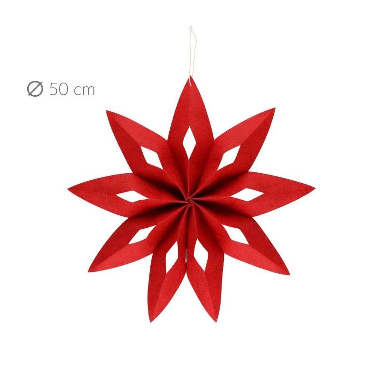 Winteria, gwiazda świąteczna z filcu, czerwona, 50 cm