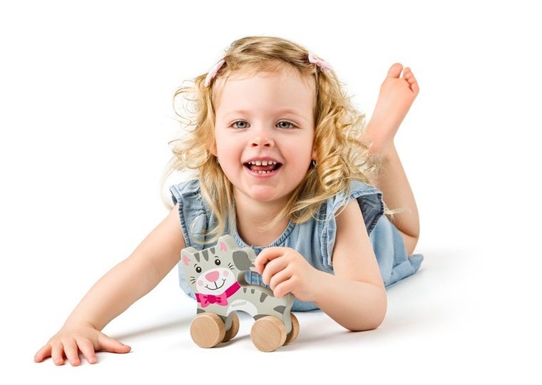 Woodyland, drewniany kot na kółkach