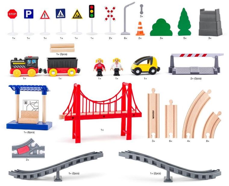 Woodyland, kolejka drewniana z figurkami, 49-33 cm