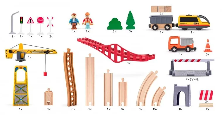 Woodyland, kolejka drewniana z figurkami, 70 elementów