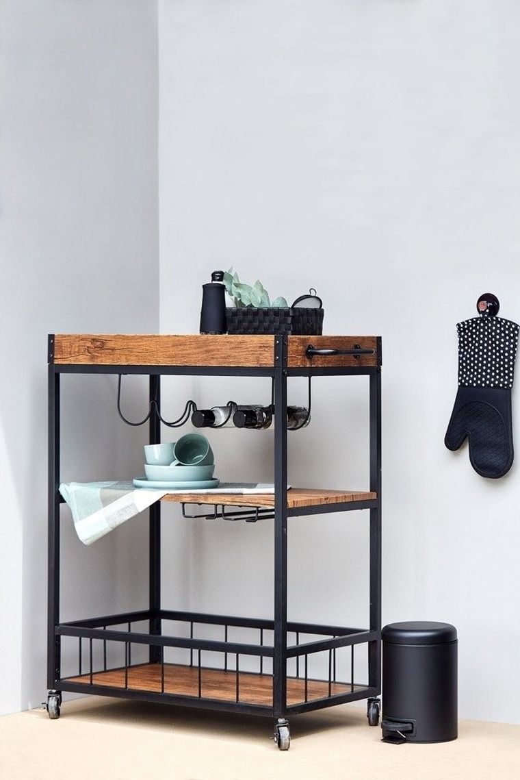 Wózek kuchenny Rustico, trójpoziomowy regał na kółkach, 80-89,5-40 cm