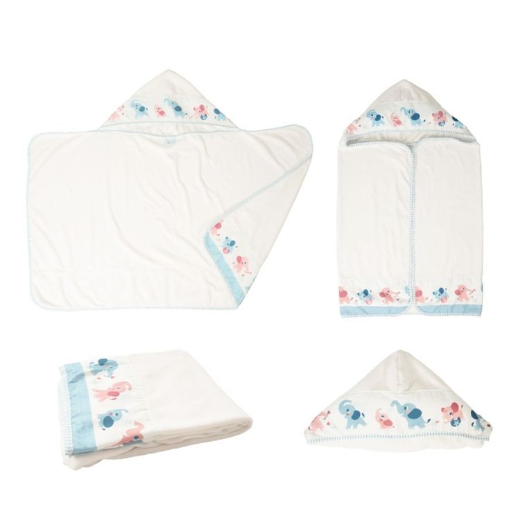 Yookidoo, zestaw kąpielowy: Prysznic słonik, różowy + okrycie kąpielowe