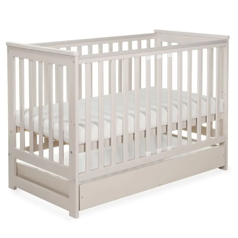 Yoonco, IWI, łóżeczko drewniane z szufladą i barierką, beż