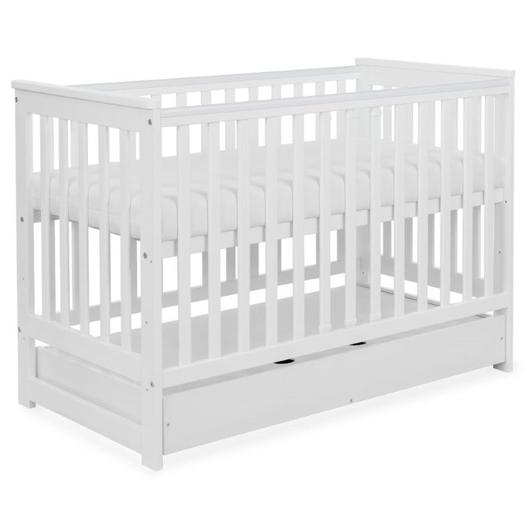 Yoonco, IWI, łóżeczko drewniane z szufladą i barierką, białe