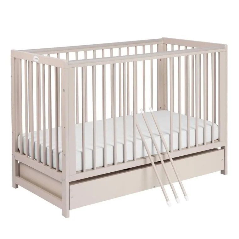 Yoonco, Timio, łóżeczko dziecięce z szufladą i barierką, beż, 120-60 cm