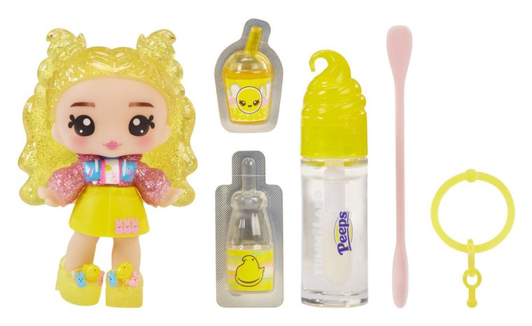 Yummiland, PEEPS®, Lip Gloss Doll, Goldie Mallows, mini laleczka + błyszczyk DIY do ust