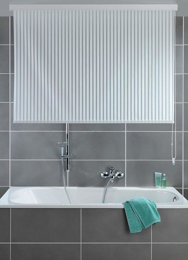 Zasłona prysznicowa, Blind, biała z paskami, 132-240 cm