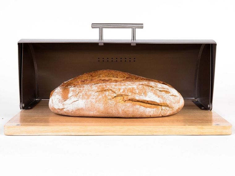 Zeller, metalowy chlebak na drewnianej podstawie