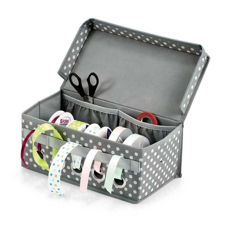 Zeller, pudełko do przechowywania akcesoriów prezentowych, posiadające doki na wstążki ozdobne