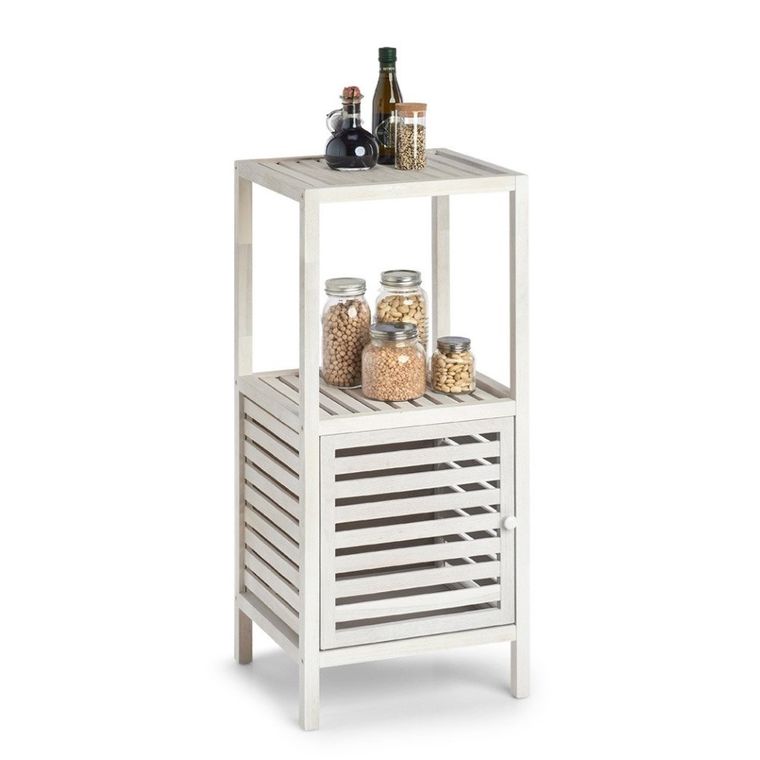 Zeller, regał łazienkowy z szafką drewniany, 2 poziomy, biały