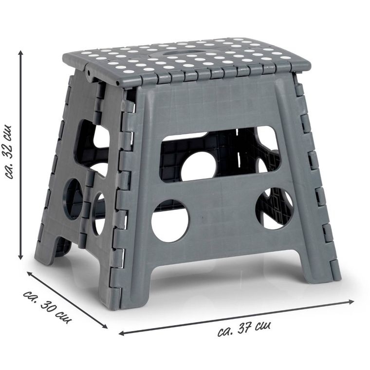 Zeller, składany stołek antypoślizgowy, 37-30-32 cm, ciemno-szary