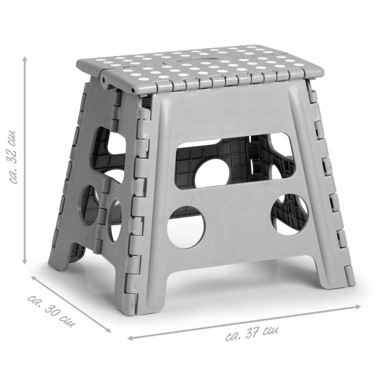 Zeller, składany stołek antypoślizgowy, 37-30-32 cm, jasno-szary
