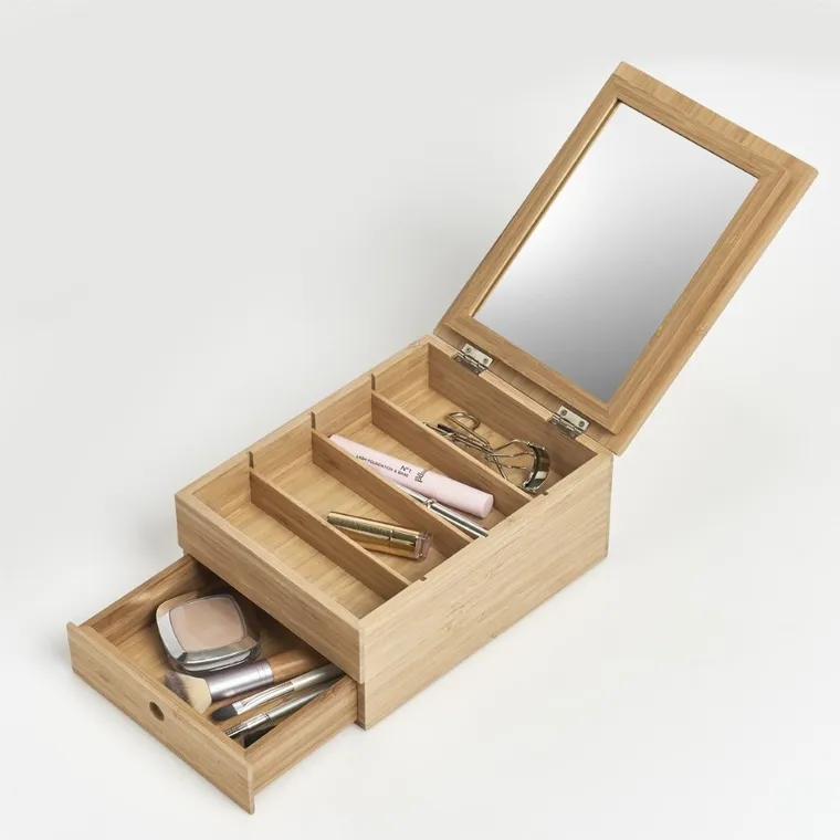 Zeller, szkatułka na biżuterię z lusterkiem i szufladką, bambusowa