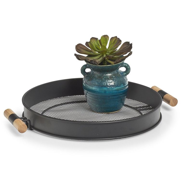 Zeller, taca metalowa z uchwytami, struktura siatki, Ø 48 cm, czarna