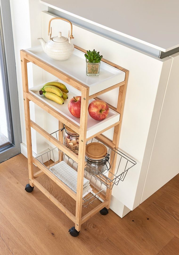 Zeller, wózek do kuchni, stolik z bambusa do serwowania dań, na kółkach