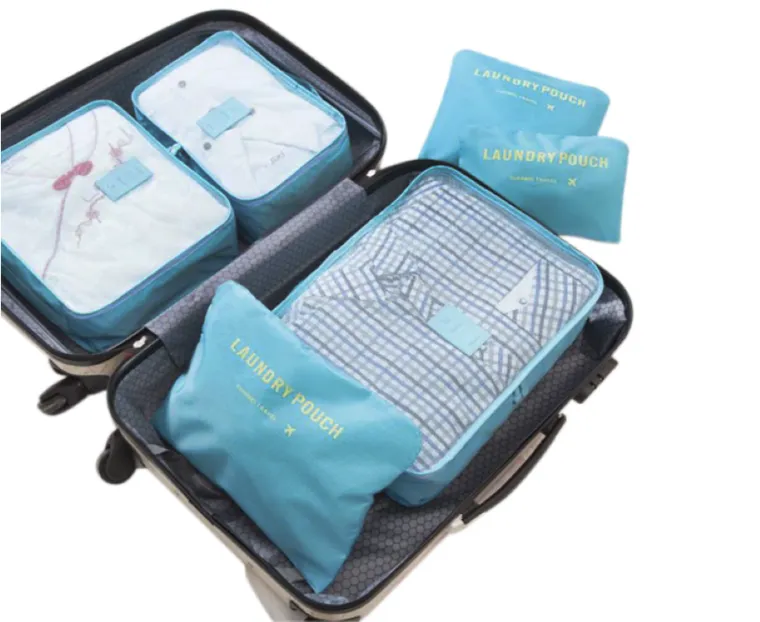 Zestaw organizerów podróżnych do walizki i szafy, jasnoniebieski, 6 szt.