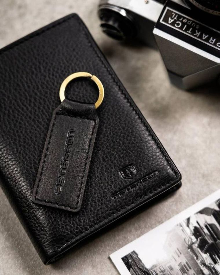 Zestaw: Portfel, Brelok, czarny, skórzany, RFID, Peterson