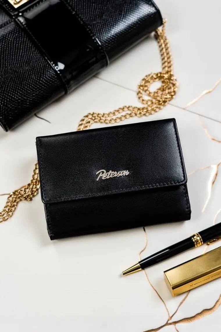 Zestaw: Portfel, Brelok, czarny, skórzany, RFID, Peterson