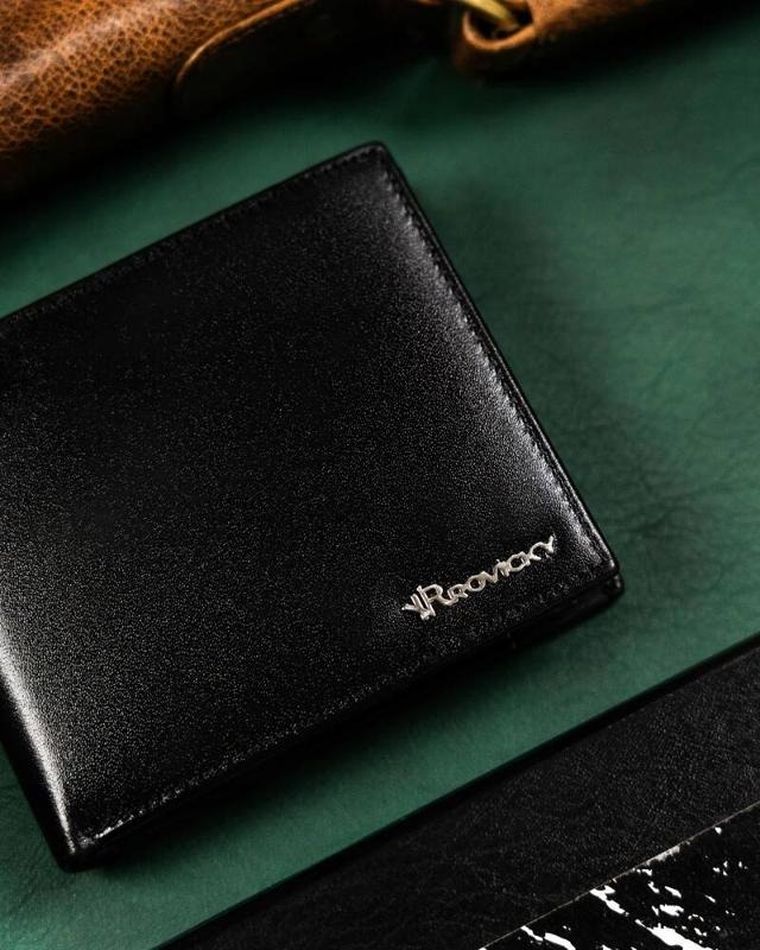 Zestaw: Portfel, Brelok, czarny, skórzany, RFID, Rovicky