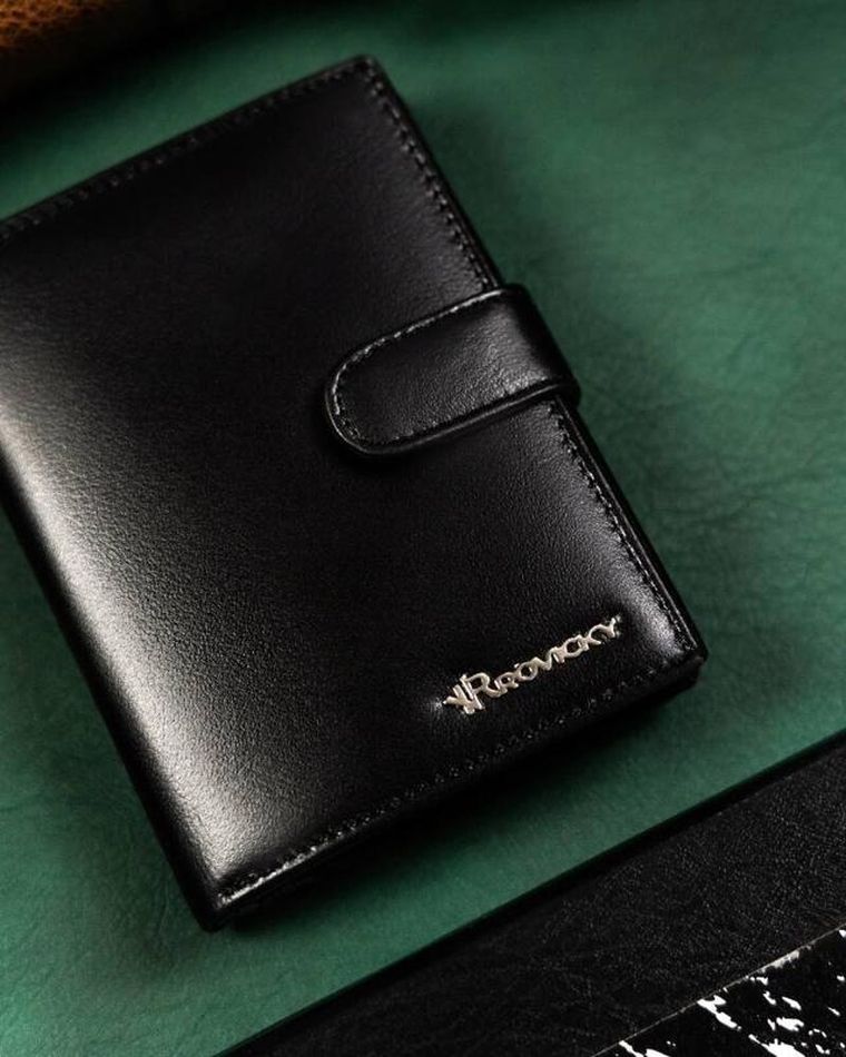 Zestaw: Portfel, Brelok, czarny, skórzany, RFID, Rovicky