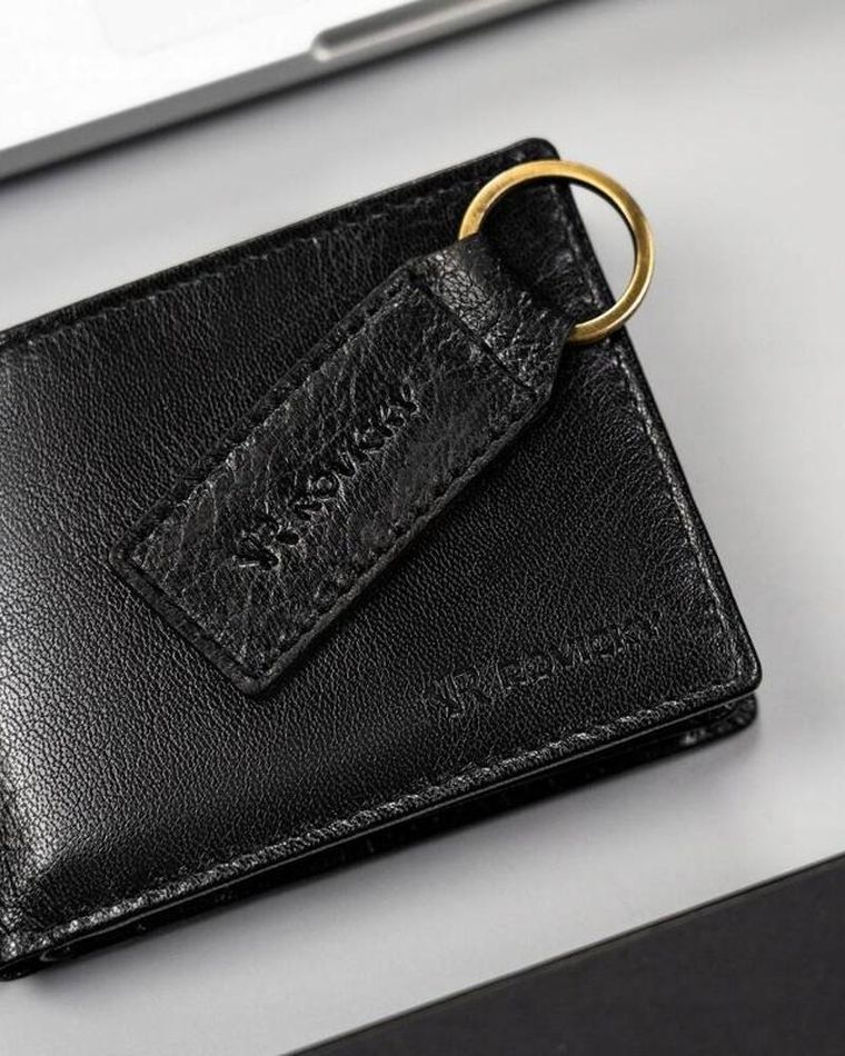 Zestaw: Portfel, Brelok, czarny, skórzany, Rovicky