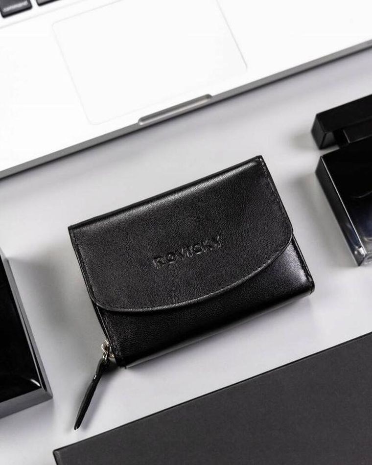 Zestaw: Portfel, Brelok, czarny, skórzany, Rovicky